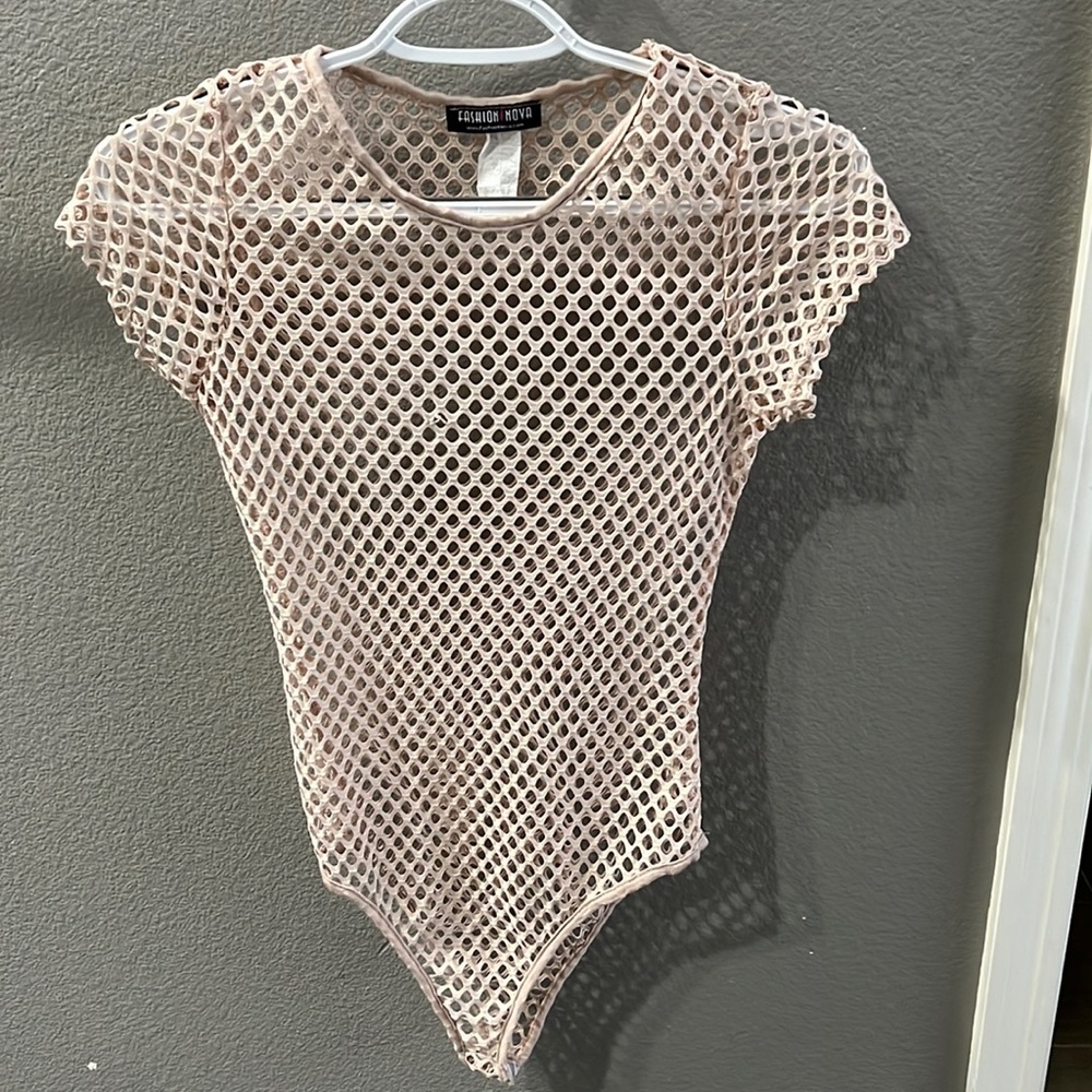 Cream mesh see through bodysuit from Fashion Nova